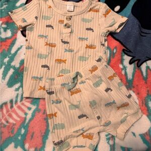 Kids Fish Print Pajama Set - Beige